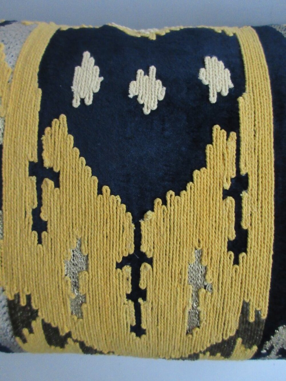 Two Callisto Home Coastal Modern Ikat Velvet Pillows 24" x 14" Navy Beaded - Picture 13 of 15